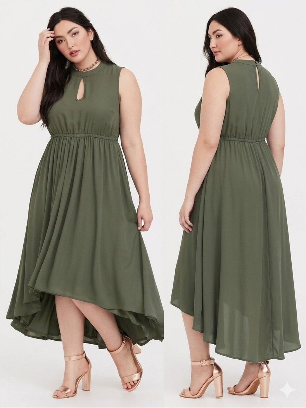 torrid Olive High-Low Sleeveless Keyhole Dress
